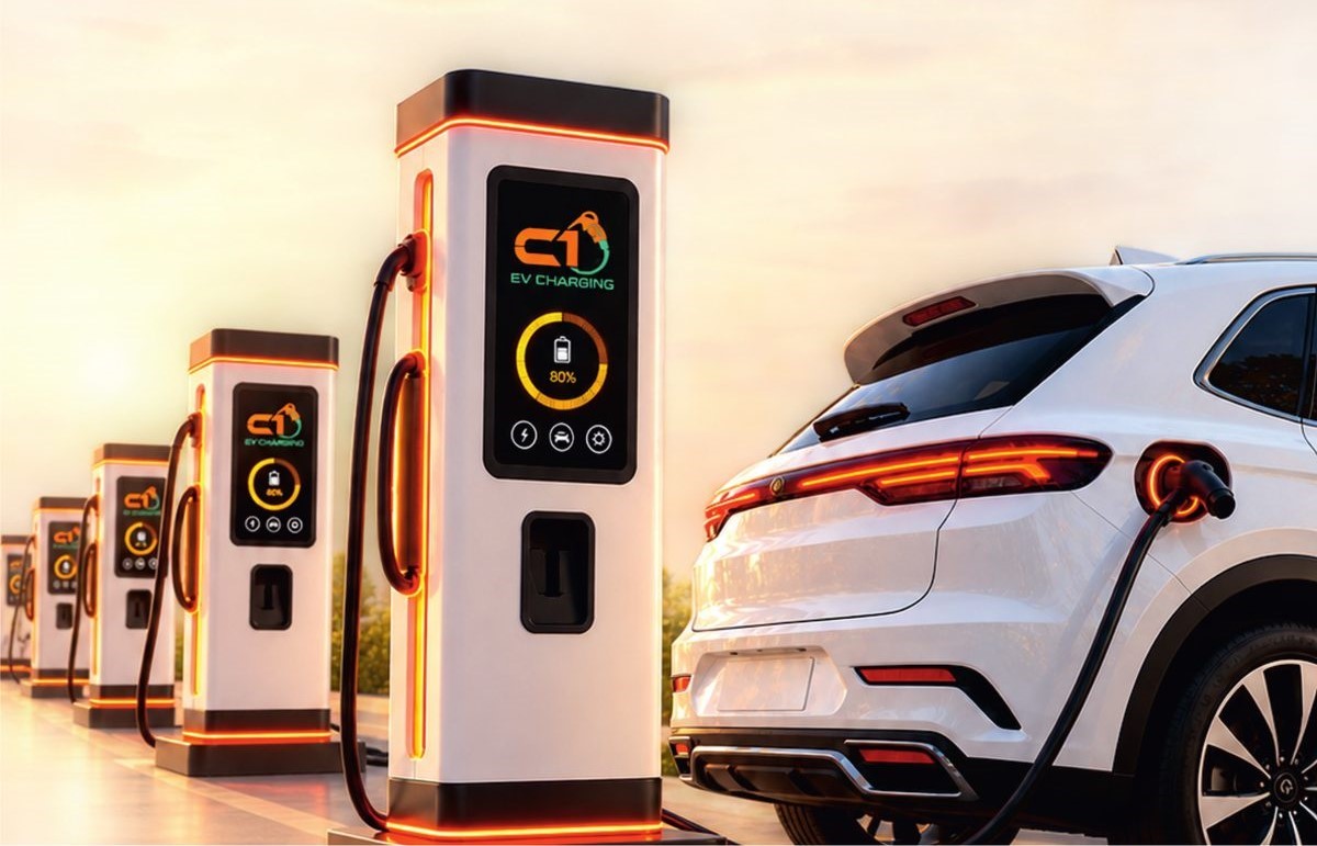 C1 EV charging station with an electric car